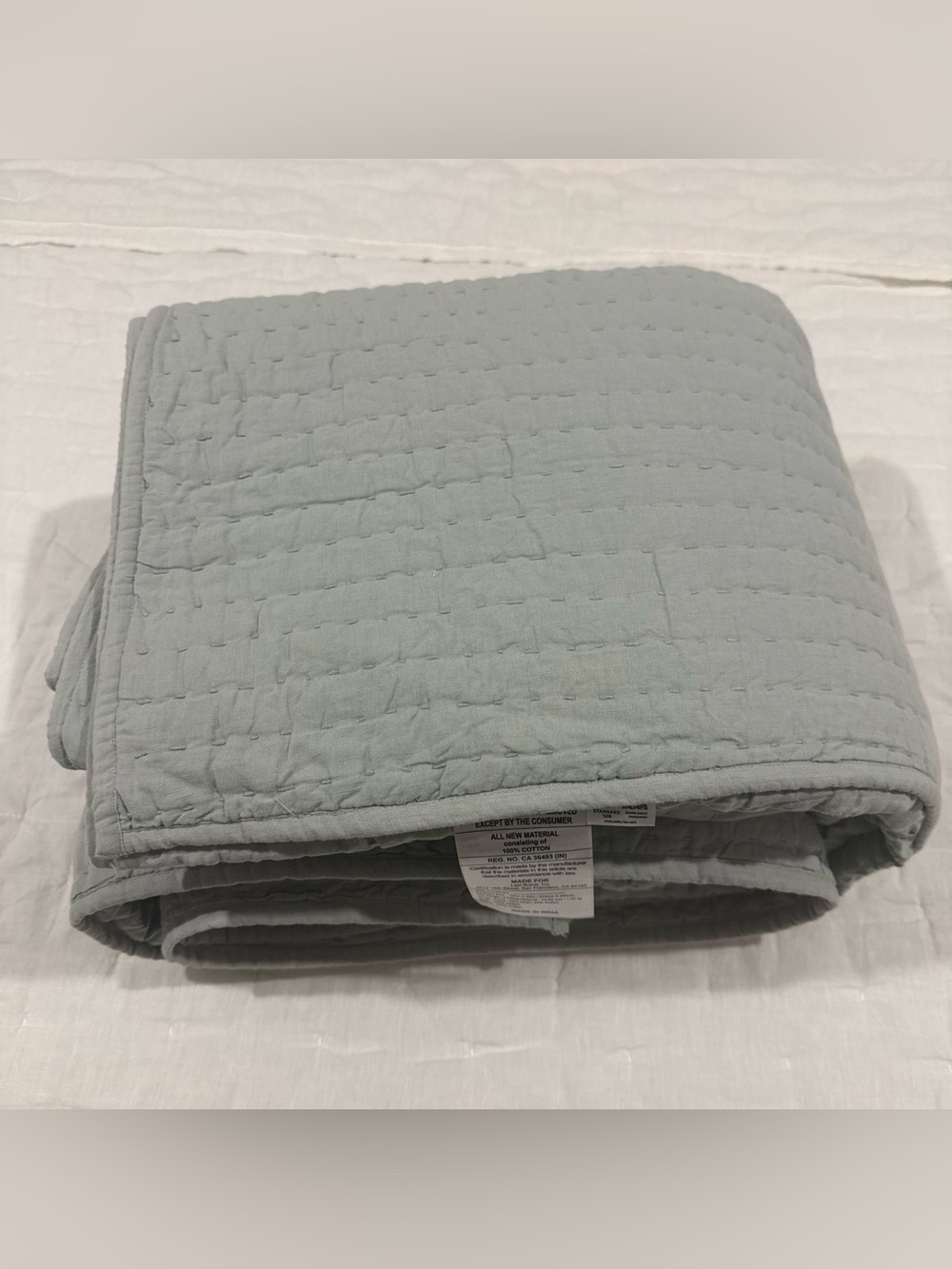 New Quince European Linen Cotton Stitch Quilt Set King/CalKing $219.90 Mist - Picture 7 of 9